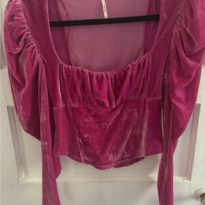 Free People Pink Velvet Blouse